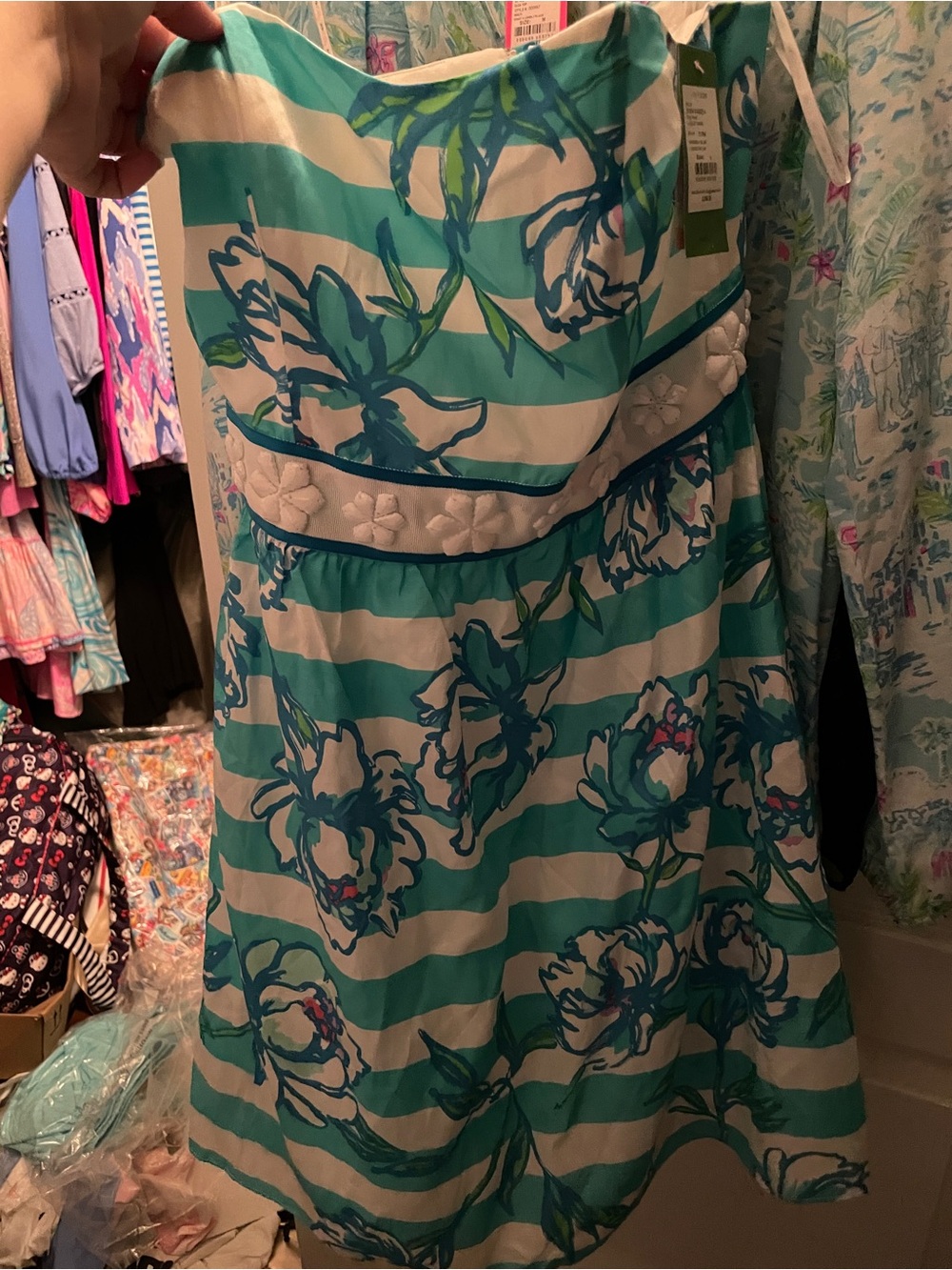 Lilly Pulitzer Strapless Shorely Blue Tossing the Line Dress